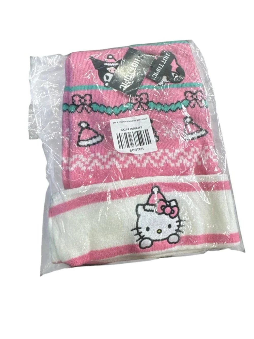 Hello Kitty & Friends Pink Knit Santa Hat With Star Topper
